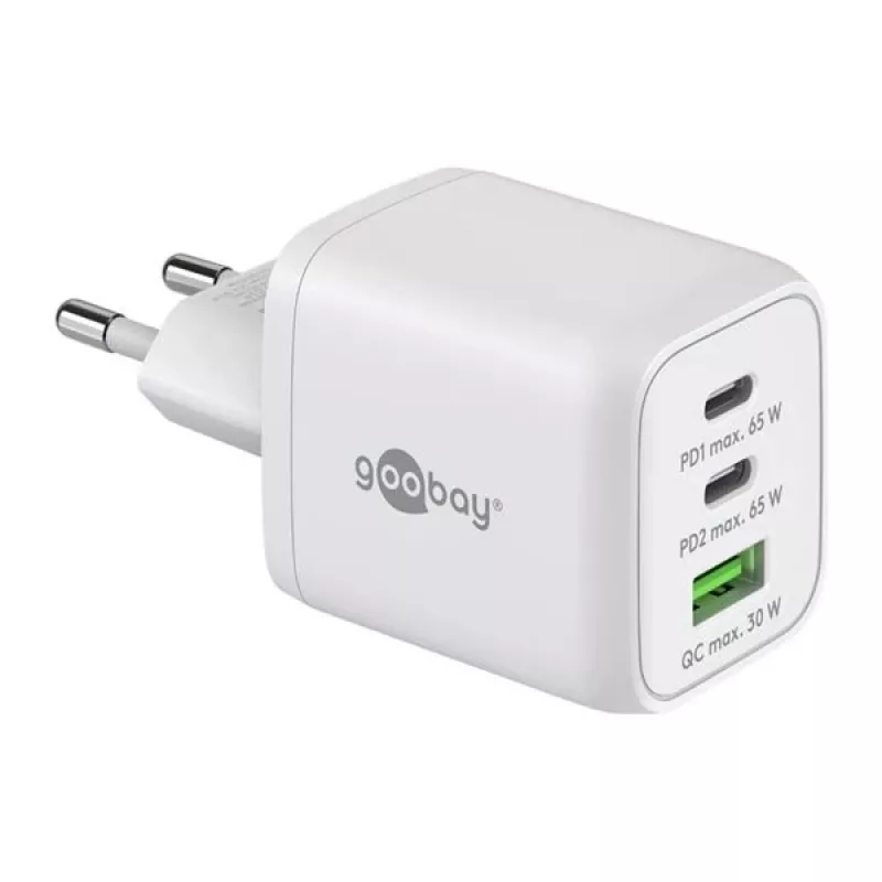 Ładowarka USB-C Fast Charger Nano, PD, GaN, 65 Watt (biała, 1x USB-A, 2x USB-C PD, Charge 3.0)