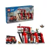 Zabawka konstrukcyjna LEGO City Remiza strażacka z pojazdem z drabiną obrotową 60414 — 843 elementy, 5 minifigurek, 220×320×140 mm