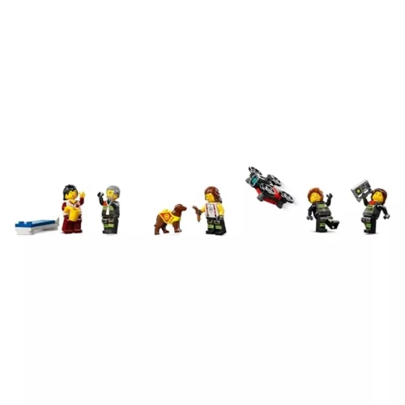 Zabawka konstrukcyjna LEGO City Remiza strażacka z pojazdem z drabiną obrotową 60414 — 843 elementy, 5 minifigurek, 220×320×140 mm