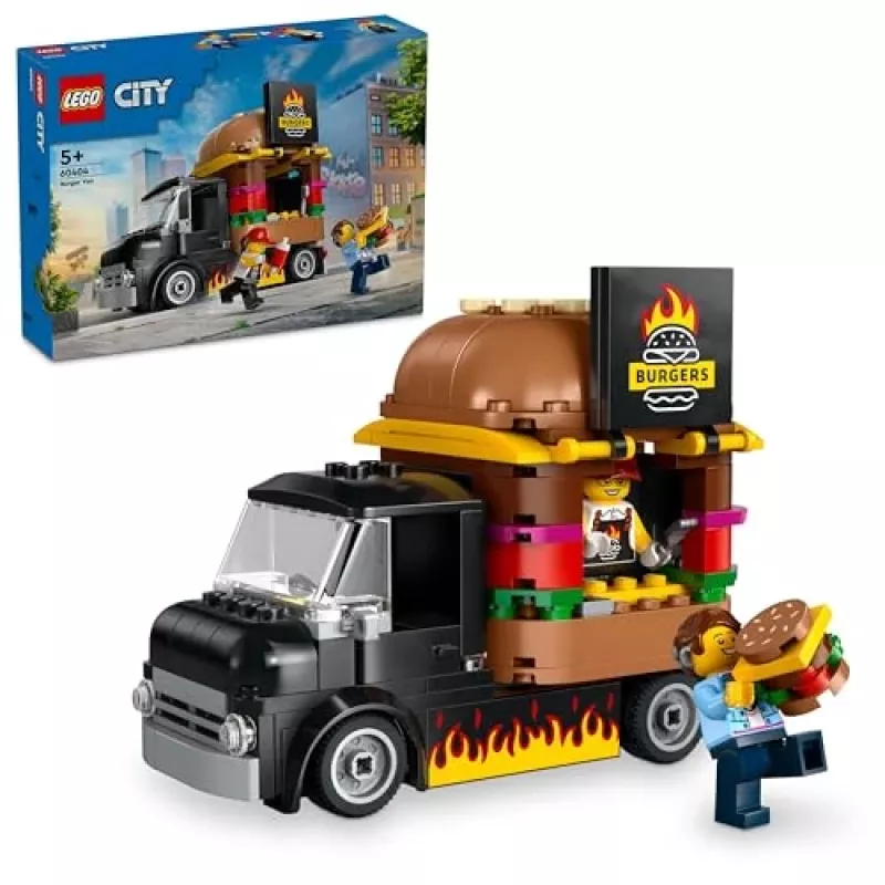 LEGO City Burger Van Food Truck Toy for 5 Plus Year Old Boys & Girls Vehicle Building Toys Kitchen Playset with Vendor Minifigure and Accessories