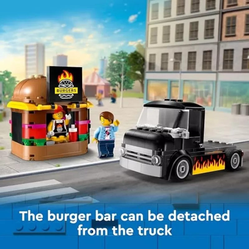 LEGO City Burger Van Food Truck Toy for 5 Plus Year Old Boys & Girls Vehicle Building Toys Kitchen Playset with Vendor Minifigure and Accessories