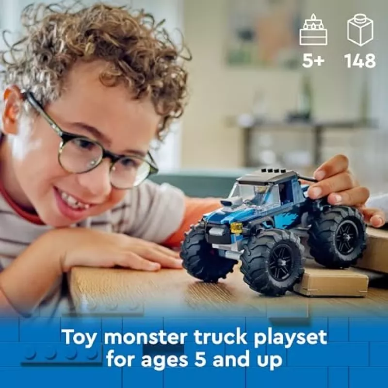 Zabawka konstrukcyjna LEGO City 60402 Niebieski Monster Truck z dużymi oponami, 148 elementów, 1 minifigurka, wiek 5+