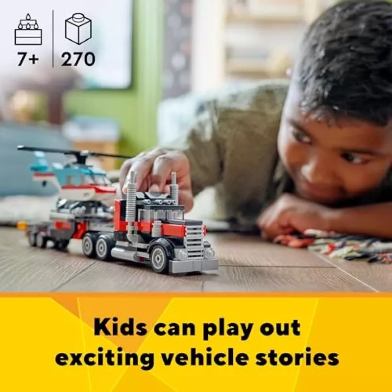 Zestaw LEGO Creator 2-w-1 Ciężarówka z platformą i śmigłowiec 31146, konwertowalna konstrukcja dla dzieci