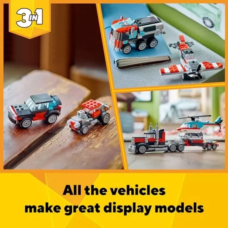 Zestaw LEGO Creator 2-w-1 Ciężarówka z platformą i śmigłowiec 31146, konwertowalna konstrukcja dla dzieci