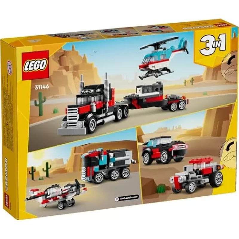 Zestaw LEGO Creator 2-w-1 Ciężarówka z platformą i śmigłowiec 31146, konwertowalna konstrukcja dla dzieci