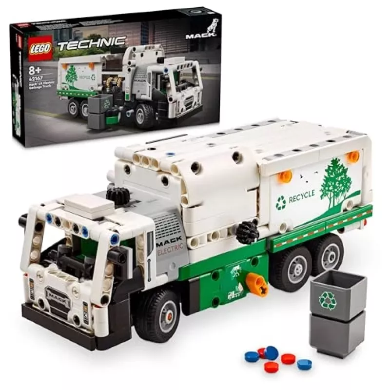 Klocki konstrukcyjne LEGO Technic Mack LR Electric Garbage Truck 42167 — 503 elementy, z napędem, wymiary 230×80×90 mm
