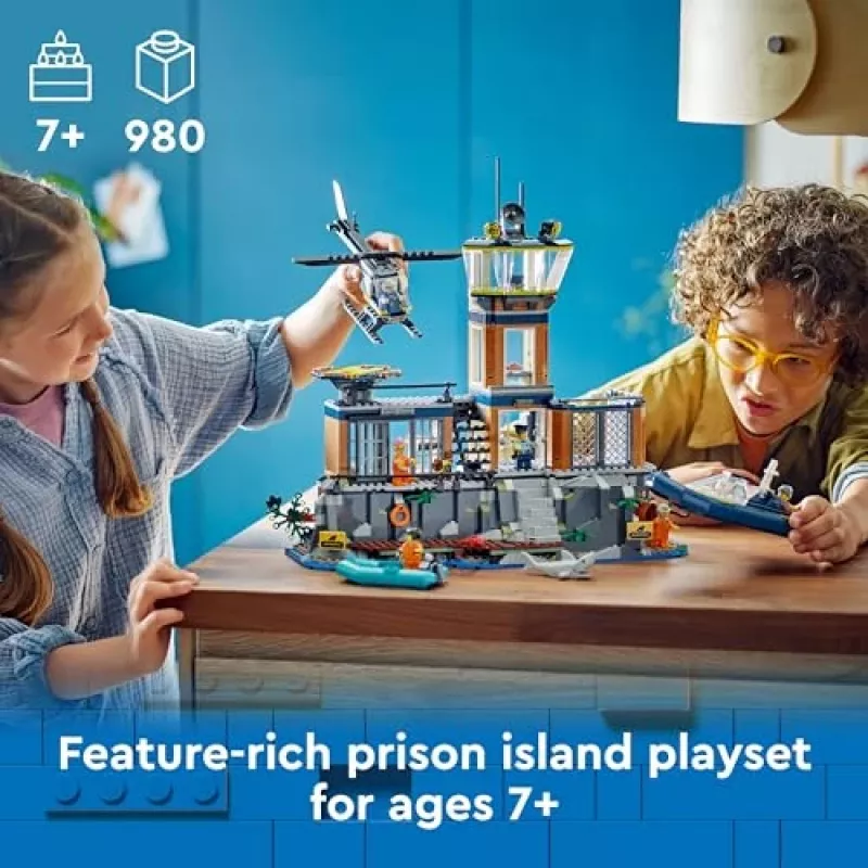 LEGO City Zabawka konstrukcyjna Posterunek policji Wyspa więzienna 60419 — 980 elementów, 7 minifigurek, 370×400×160 mm