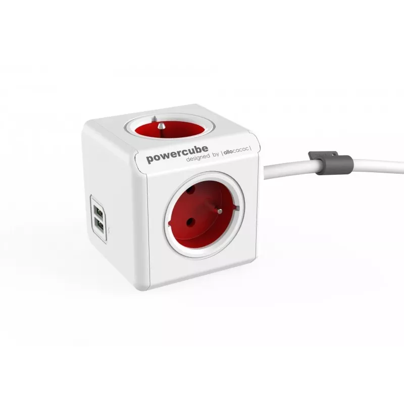 Allocacoc PowerCube Extended USB 1,5 m listwa zasilająca, czerwona