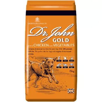 Sucha karma dla psa Dr. John Gold Chicken 15 kg worek — Dorosłe psy, 20% białka, 9% tłuszczu, wsparcie stawów