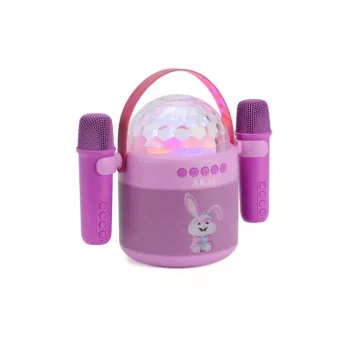Zestaw karaoke dla dzieci AKAI JoyBox Kids z Bluetooth, USB, MicroSD, AUX, radiem FM, światłami RGB, zmieniaczem głosu, przewodowym mikrofonem, akumulatorem 1200 mAh, 5W RMS