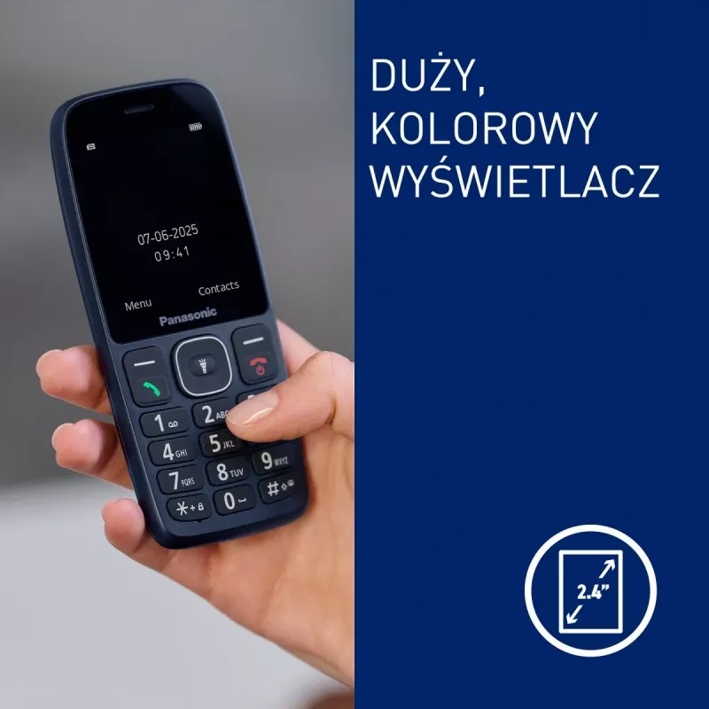 Panasonic KX-TF400EXC Niebieski Telefon Funkcyjny z Dużymi Przyciskami i Przyciskiem SOS