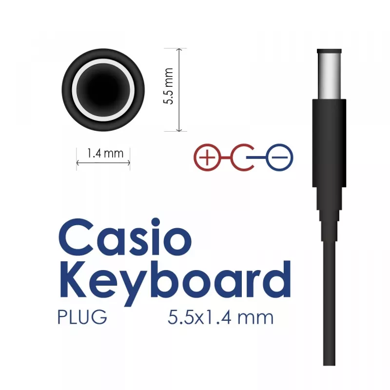 Zasilacz AKYGA do keyboardów Casio, 9V 1A, 5.5x2.1mm, biegun dodatni w środku