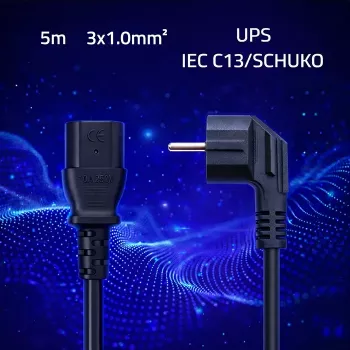 QOLTEC Przewód zasilający SCHUKO CEE Wtyk kątowy IEC C13 5m Czarny