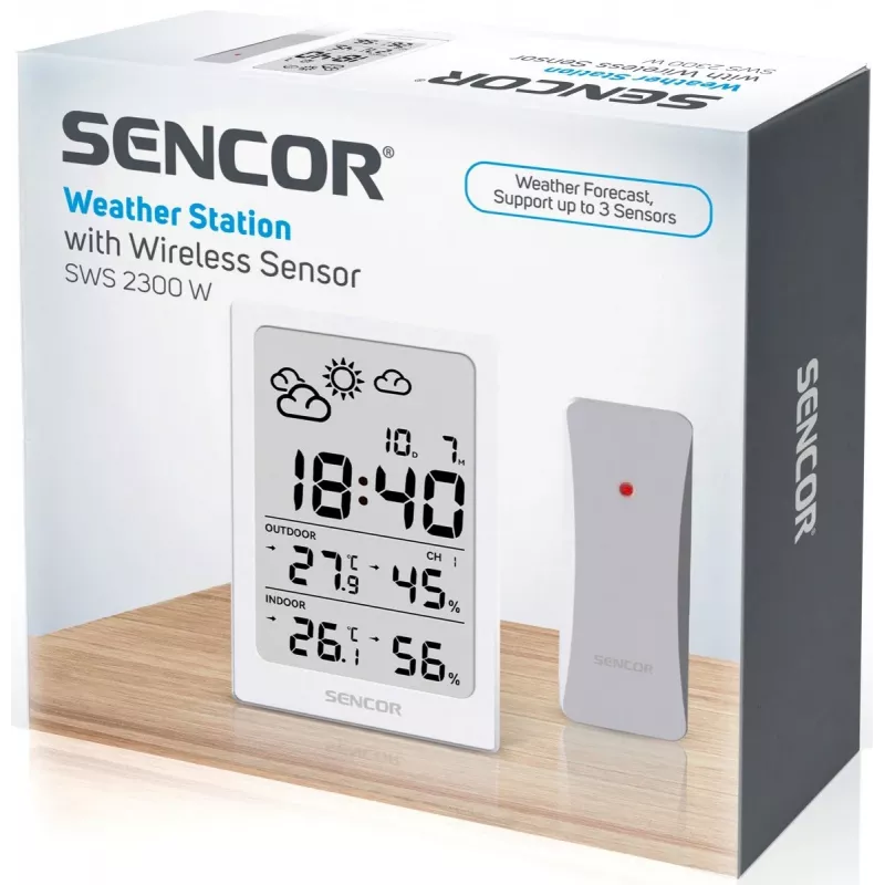 SENCOR Multifunctional Station SWS 2300 W - Stacja pogodowa z zegarem, budzikiem i czujnikiem zewnętrznym
