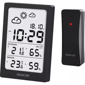 SENCOR Wielofunkcyjna Stacja Pogodowa SWS 2300 B - Zegar Sterowany Radiowo, Temperatura i Wilgotność Wewnętrzna/Zewnętrzna, Czujnik Bezprzewodowy