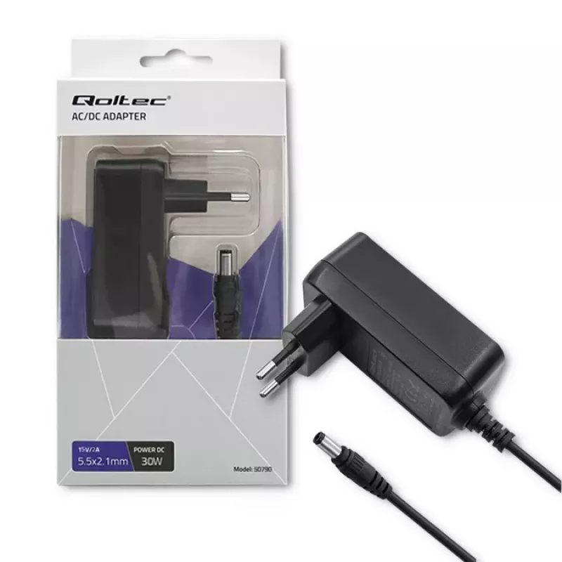 Qoltec Zasilacz sieciowy 30W 15V 2A 5.5x2.5mm Czarny