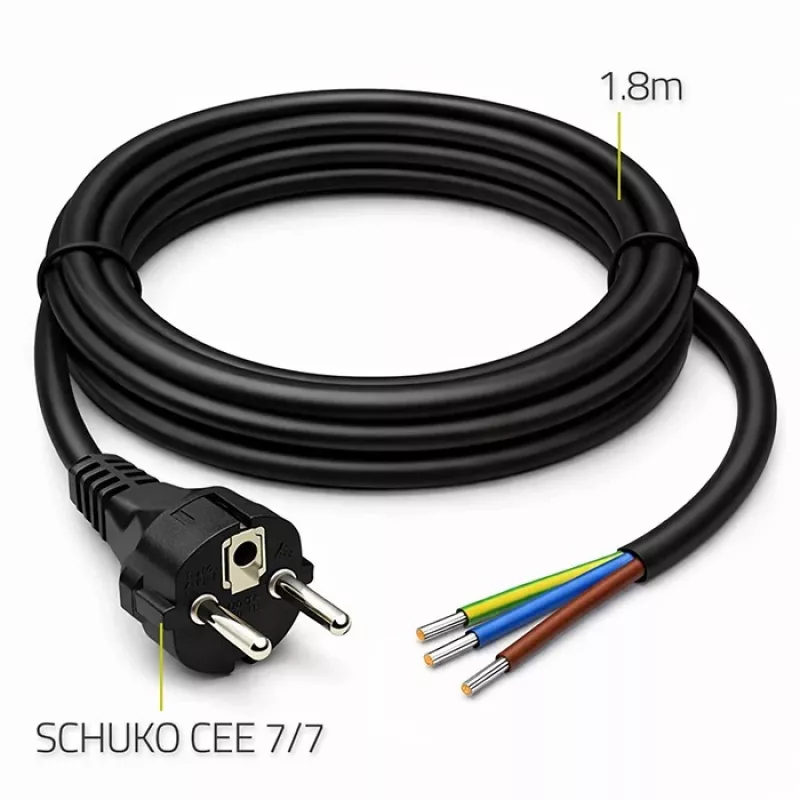 QOLTEC SCHUKO CEE Przewód zasilający Cu odizolowany i ocynowany 1,5m Czarny
