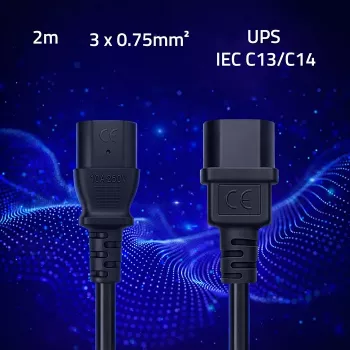 QOLTEC Przewód zasilający IEC C13 C14 3x0,75mm² Czysta miedź 1,8m Czarny