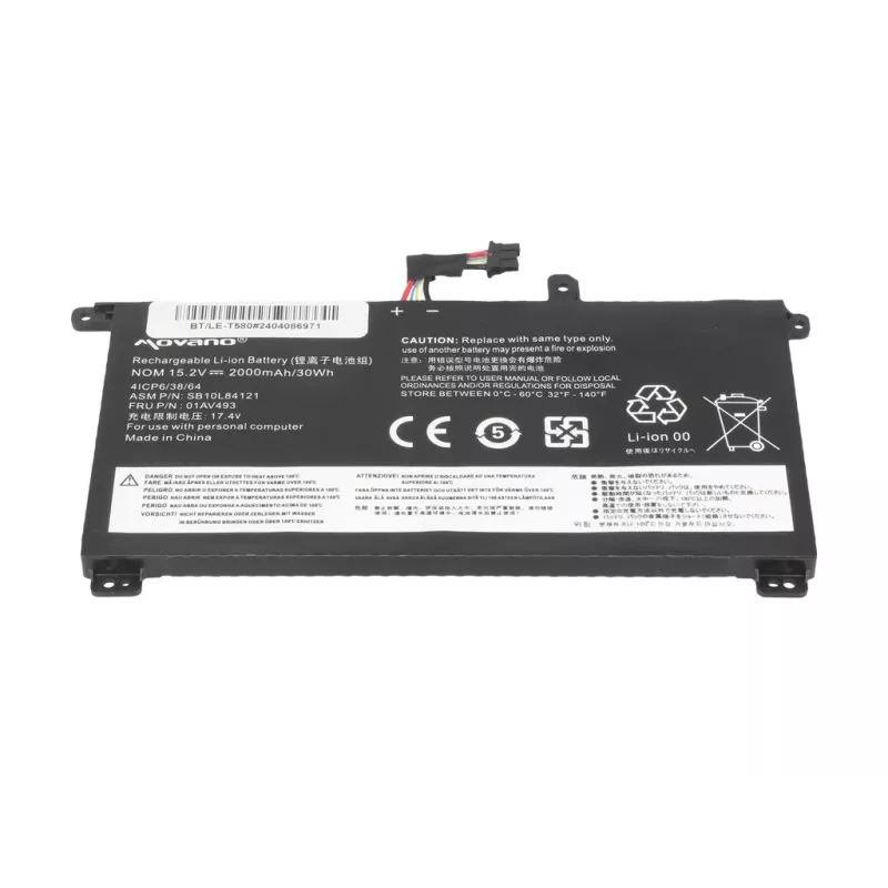 MOVANO Bateria 01AV493 do Lenovo ThinkPad T570 T580 P51S - 2000 mAh (30 Wh)