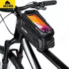 WILDMAN XT5 Frame Bag Black - Bicycle Top Tube Bag with Phone Pocket, Water-Resistant PU Leather