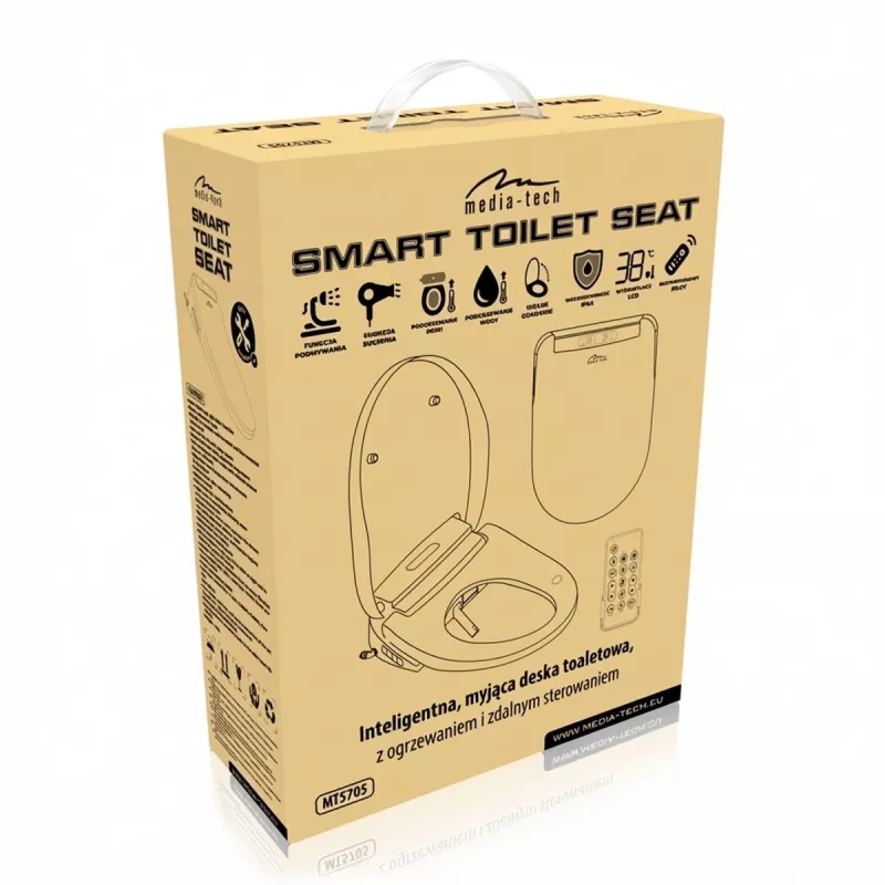 MEDIA-TECH Smart Toilet Seat MT5705 Electronic Bidet z podgrzewaną deską, myciem ciepłą wodą, suszarką, dezodoryzatorem, lampką nocną, pilotem