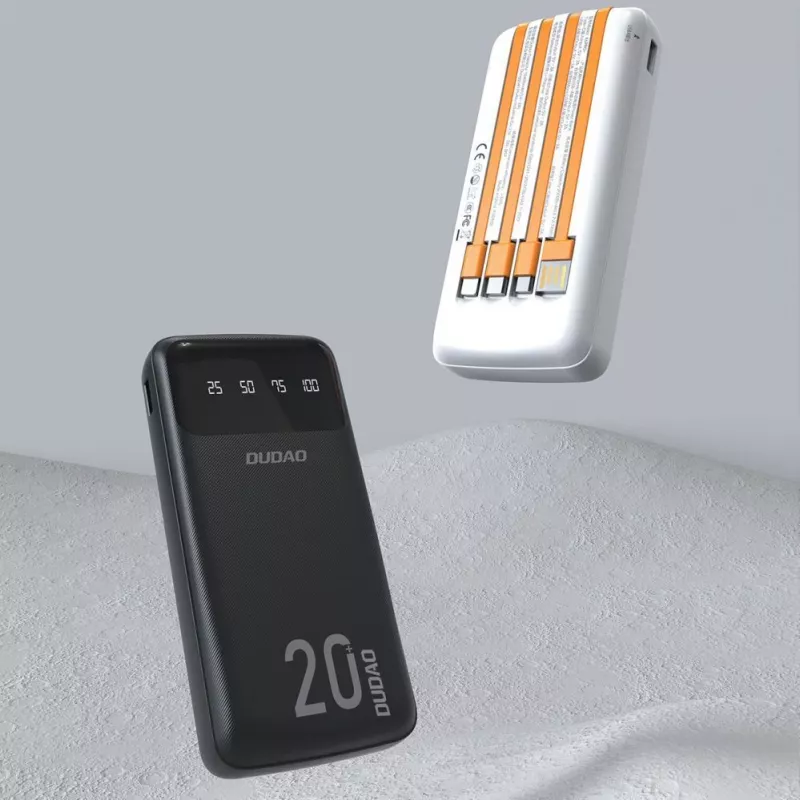 Dudao K6Pro+ Power Bank 20000mAh z 4 wbudowanymi kablami USB-C Micro USB Lightning USB-A Wejście Czarny