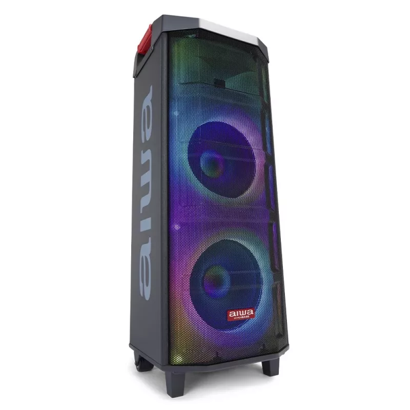 AIWA Power Audio Speaker KBTUS-710MKII 700W Przenośny Głośnik Imprezowy z Bluetooth, USB, SD, AUX, Radiem FM, Oświetleniem LED, Uchwytem Wózkowym, Kołami, Pilotem, Mikrofonem