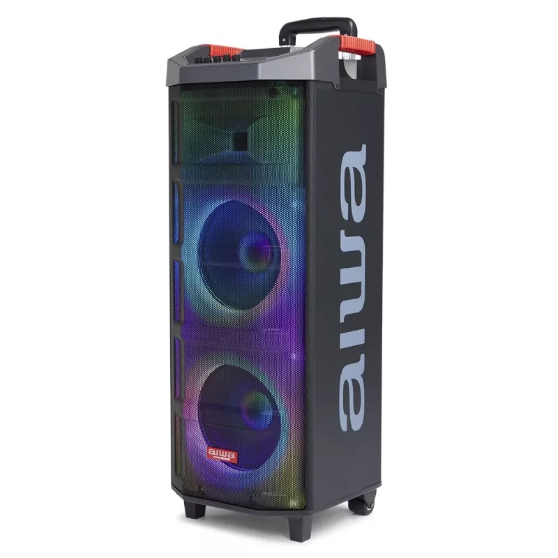 AIWA Power Audio Speaker KBTUS-710MKII 700W Przenośny Głośnik Imprezowy z Bluetooth, USB, SD, AUX, Radiem FM, Oświetleniem LED, Uchwytem Wózkowym, Kołami, Pilotem, Mikrofonem