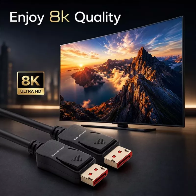 Qoltec DisplayPort 2.1 Kabel 3m 8K 54Gbps Męski-Męski