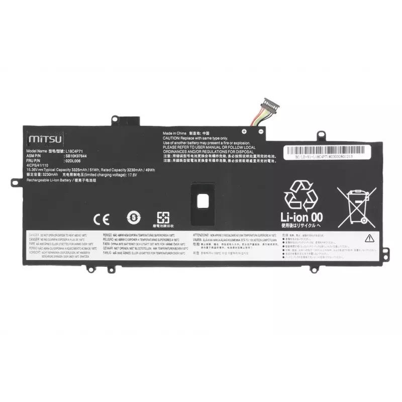 Bateria MITSU do Lenovo ThinkPad X1 Yoga 4 5 Carbon 7 8 3325 mAh (51 Wh) 15.36V