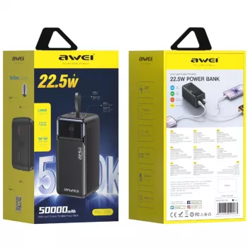 AWEI PA-106 Power Bank 50000mAh 22.5W PD 3xUSB-C Czarny