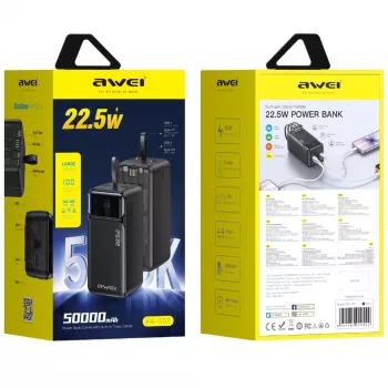 AWEI PA-107 Power Bank 50000mAh 22.5W PD 3xUSB Czarny
