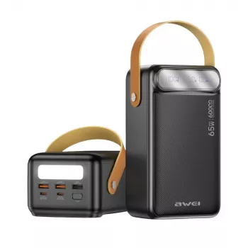 AWEI PA-82 Power Bank 60000mAh 65W PD 2xUSB-A/USB-C Czarny