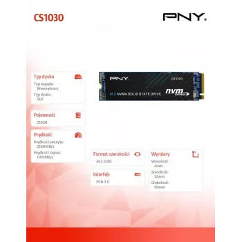 PNY CS1030 256GB M.2 2280 PCIe NVMe Gen3 x4 Wewnętrzny dysk SSD (Bulk)