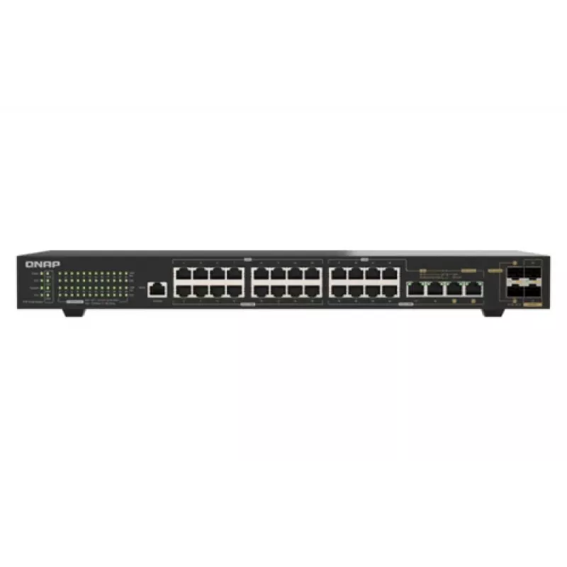 QNAP QSW-M2130P-2C2S26T 26-portowy 2.5GbE PoE++ zarządzalny przełącznik warstwy 2 do montażu w szafie z 2x 10GbE SFP+ i 2x 10GbE portami combo, budżet PoE 370W