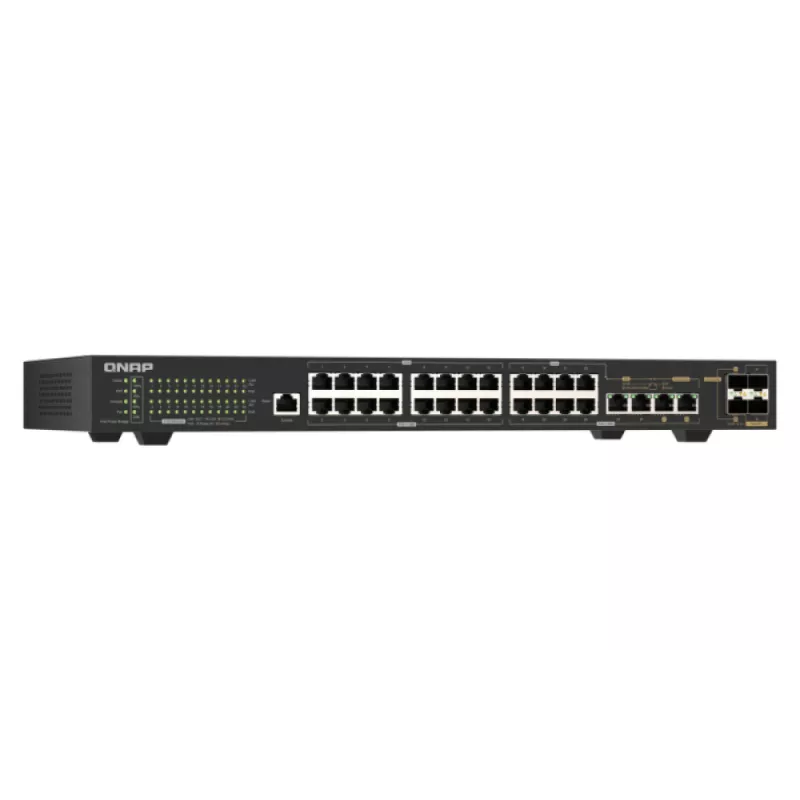 QNAP QSW-M2130P-2C2S26T 26-portowy 2.5GbE PoE++ zarządzalny przełącznik warstwy 2 do montażu w szafie z 2x 10GbE SFP+ i 2x 10GbE portami combo, budżet PoE 370W