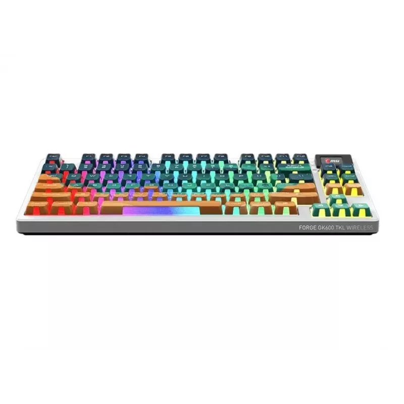 MSI Forge GK600 TKL Bezprzewodowa mechaniczna klawiatura gamingowa - Mars US ANSI, tryb tri, hot-swappable przełączniki Forge, podświetlenie RGB per-klawisz, keycapy PBT