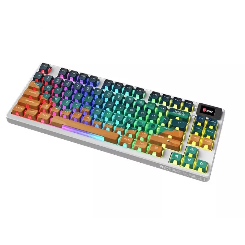 MSI Forge GK600 TKL Bezprzewodowa mechaniczna klawiatura gamingowa - Mars US ANSI, tryb tri, hot-swappable przełączniki Forge, podświetlenie RGB per-klawisz, keycapy PBT