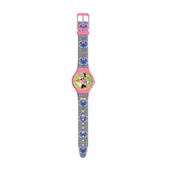 PULIO Zegarek analogowy w blaszanym pudełku - Disney Minnie Mouse, różowy pasek ze skóry PU, mechanizm kwarcowy, koperta ze stopu metalu 30mm, odporny na zachlapania, dla dziewczynek 6+