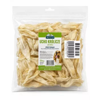 PTI PETITTO Suszone uszy królika dla psów, bez futra, 500 g