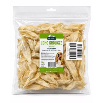 PETITTO Królicze Ucho do Żucia dla Psów - Bez Sierści, 1 kg