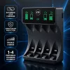 Qoltec NiMH/NiCd Ładowarka do baterii AA, AAA, C, D, 9V z wyświetlaczem LCD i kablem USB-C - Czarny