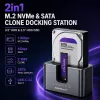 Qoltec 2w1 HDD SSD Docking Station SATA M.2 NVMe z klonowaniem, USB-C 3.2 Gen 2, 10Gbps, do 28TB, aluminiowa