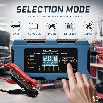 Qoltec 52668 Inteligentna ładowarka akumulatorów 12V 10A z funkcją regeneracji do AGM GEL LiFePO4