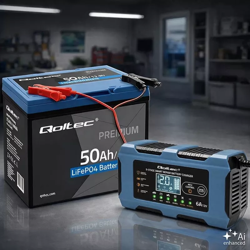 Qoltec 52669 Inteligentna ładowarka akumulatorów 12V 6A z funkcją regeneracji do AGM GEL LiFePO4