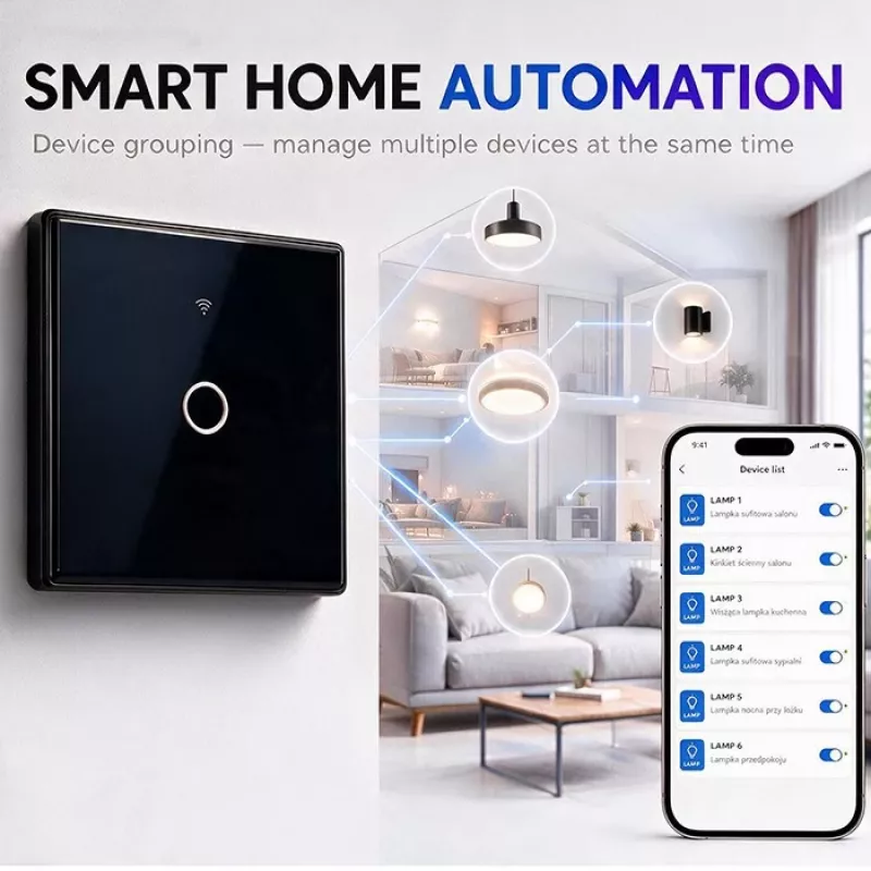 Qoltec Smart Touch Light Switch 1-Gang Wi-Fi Timer Tuya Biały