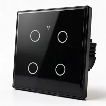 Qoltec Smart Dotykowy Przełącznik Światła 4-obwodowy Wi-Fi Timer Tuya | Szkło hartowane | Biały