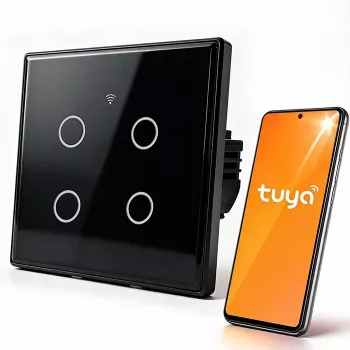 Qoltec Smart Dotykowy Przełącznik Światła 4-obwodowy Wi-Fi Timer Tuya | Szkło hartowane | Biały
