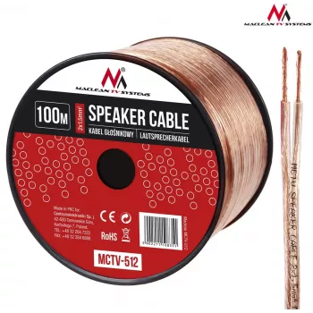 MACLEAN MCTV-512 Kabel głośnikowy 100m 2x1,5mm² Transparentny OFC na szpuli