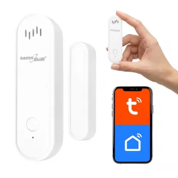 GREENBLUE GB478 Bezprzewodowy czujnik drzwi/okna WiFi – inteligentny kontakt magnetyczny, aplikacje Tuya i Gosund, Alexa/Google, zasilany bateryjnie, biały